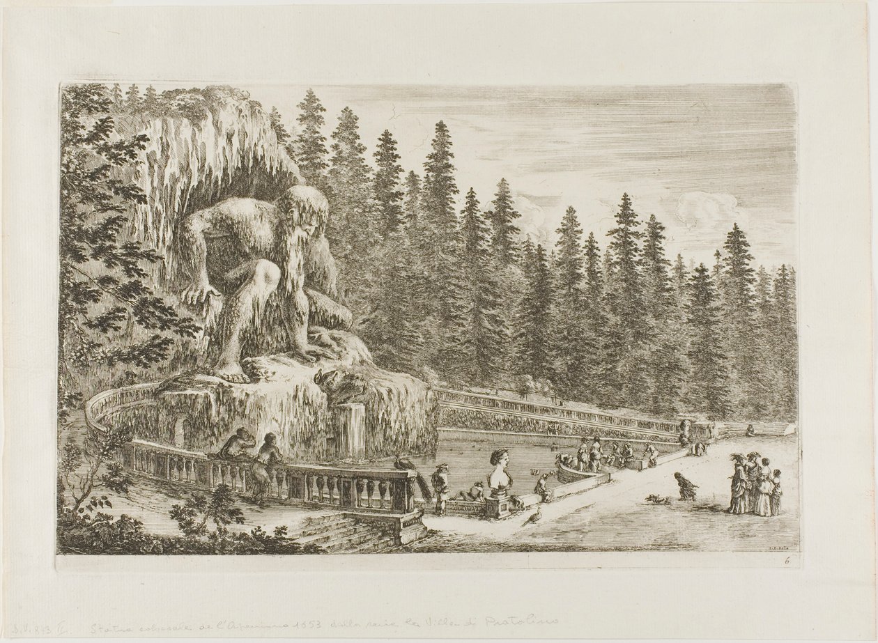 Den kolossale statuen av Appenninene, fra utsikt over Villa di Pratolino av Stefano della Bella