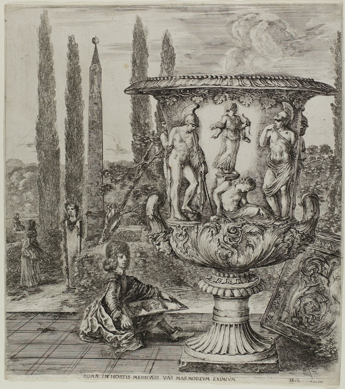 Medici-vasen, tallerken en fra The Six Large Views of Roma and the Campagna av Stefano della Bella