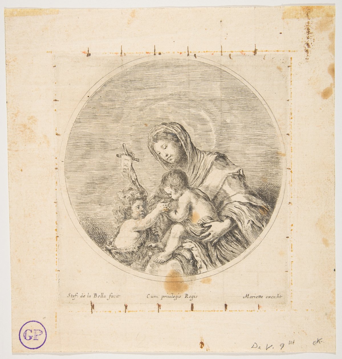 Jomfruen og barnet med Johannes, en rund komposisjon, ca. 1641. av Stefano della Bella