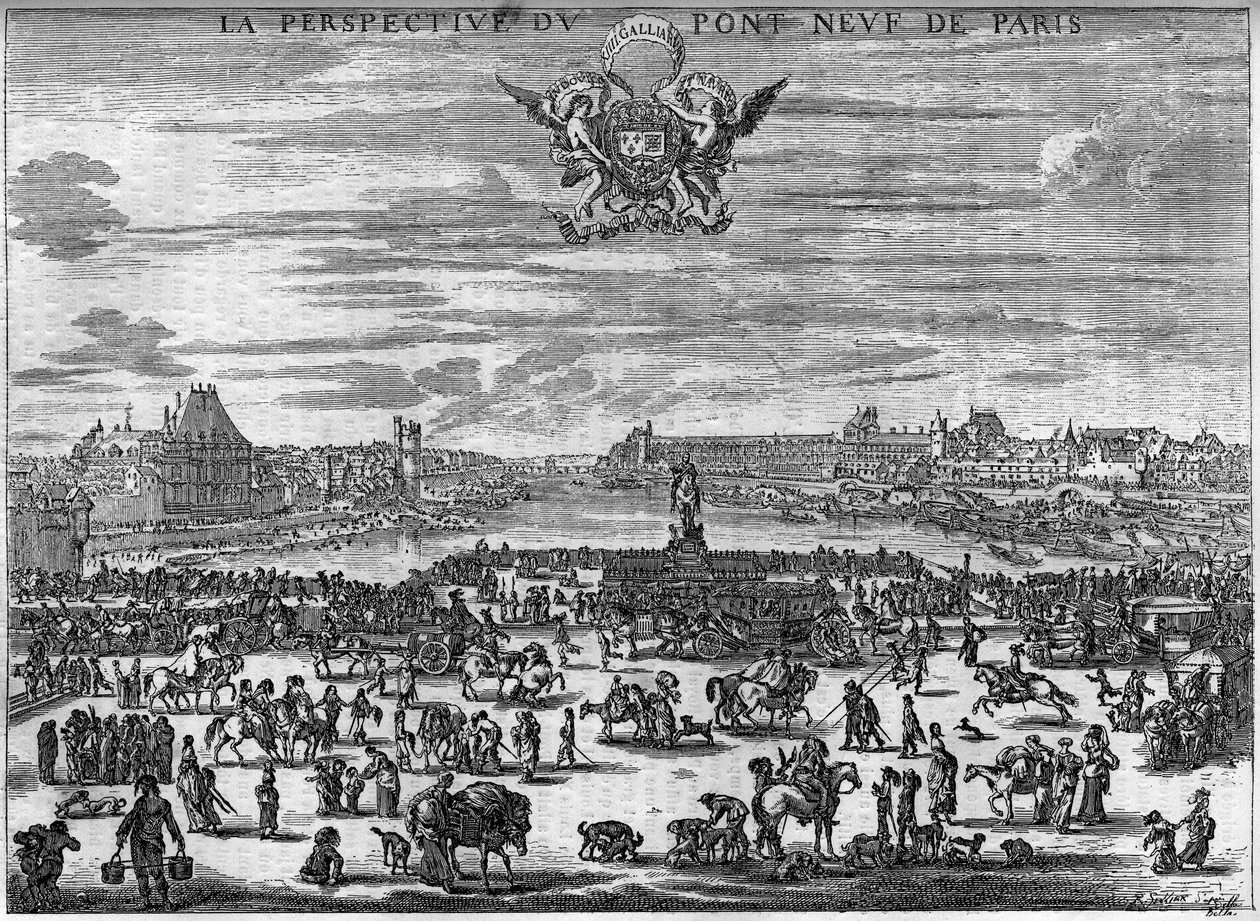 Landet til Pont Neuf de Paris i 1646 etter graveringen av Dela Bella. av Stefano della Bella
