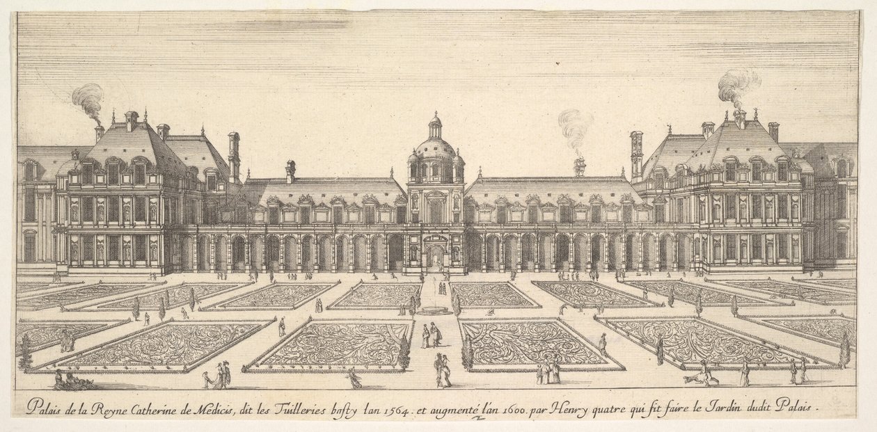 Palasset til Catherine de Medici, kalt Tuilleriene, fra Ulike synspunkter på bemerkning..., 1649-51. av Stefano della Bella