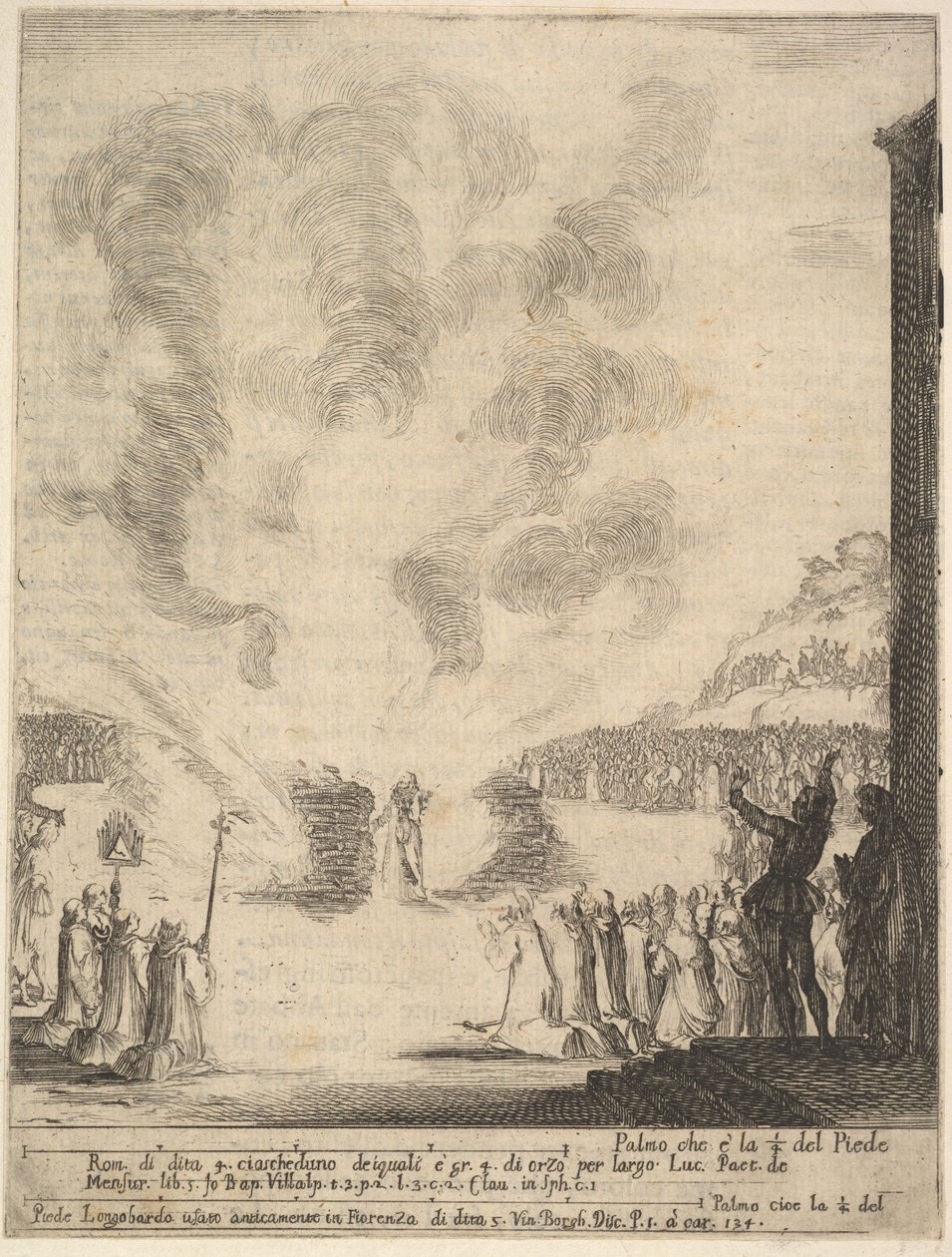 Ildprøven, munken Peter, disippelen Saint John Gualbert, som gikk gjennom fl..., 1640. av Stefano della Bella