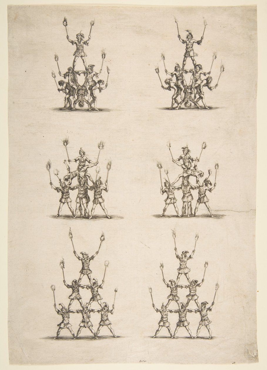 Trettiseks akrobater i seks grupper, 1652. av Stefano della Bella