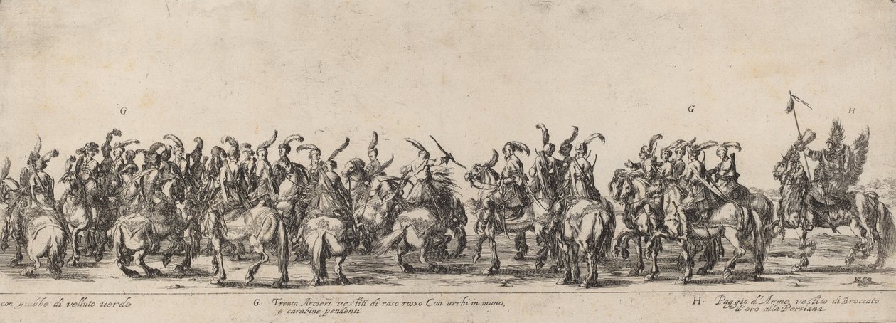 Tretti bueskyttere og sider, 1633. av Stefano della Bella