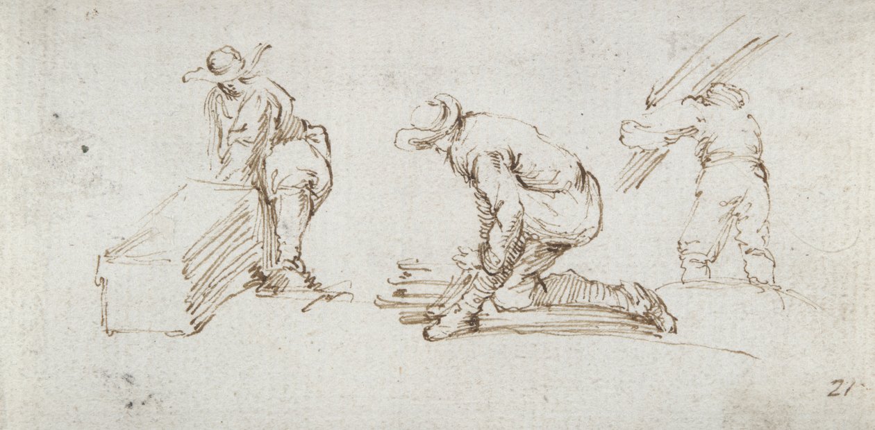 Tre figurstudier av Stefano della Bella