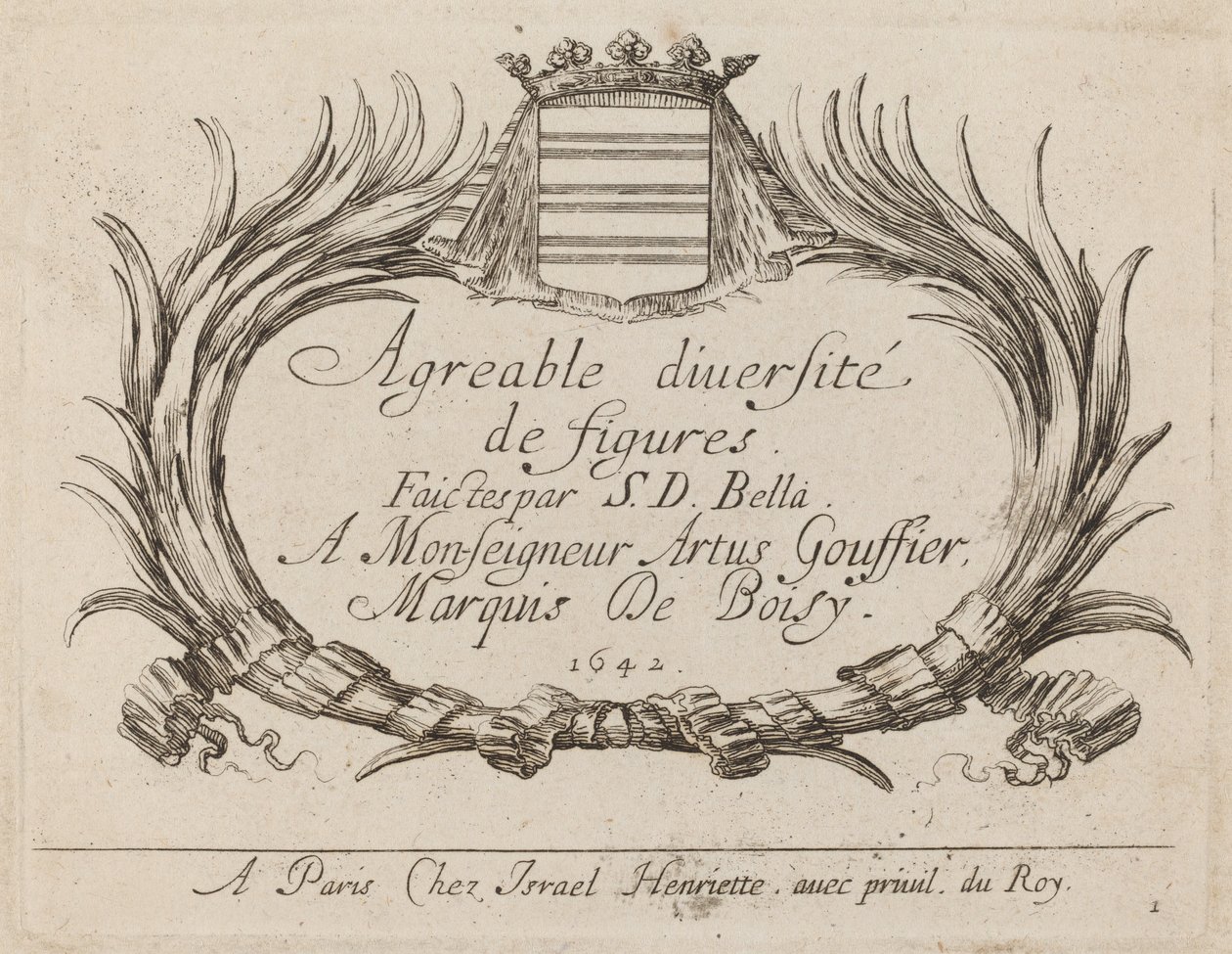 Tittelside for agreabelt mangfold av figurer, 1642. av Stefano della Bella