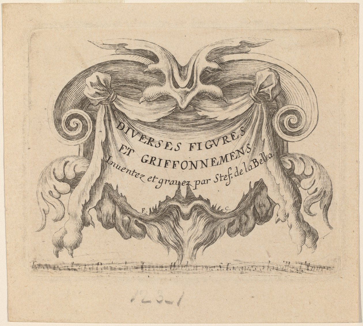 Tittelside for forskjellige figurer og doodler, 1646. av Stefano della Bella