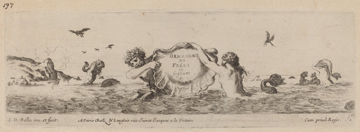 Tittelside for ornamenter av friser og fogliani, sannsynligvis 1648. av Stefano della Bella