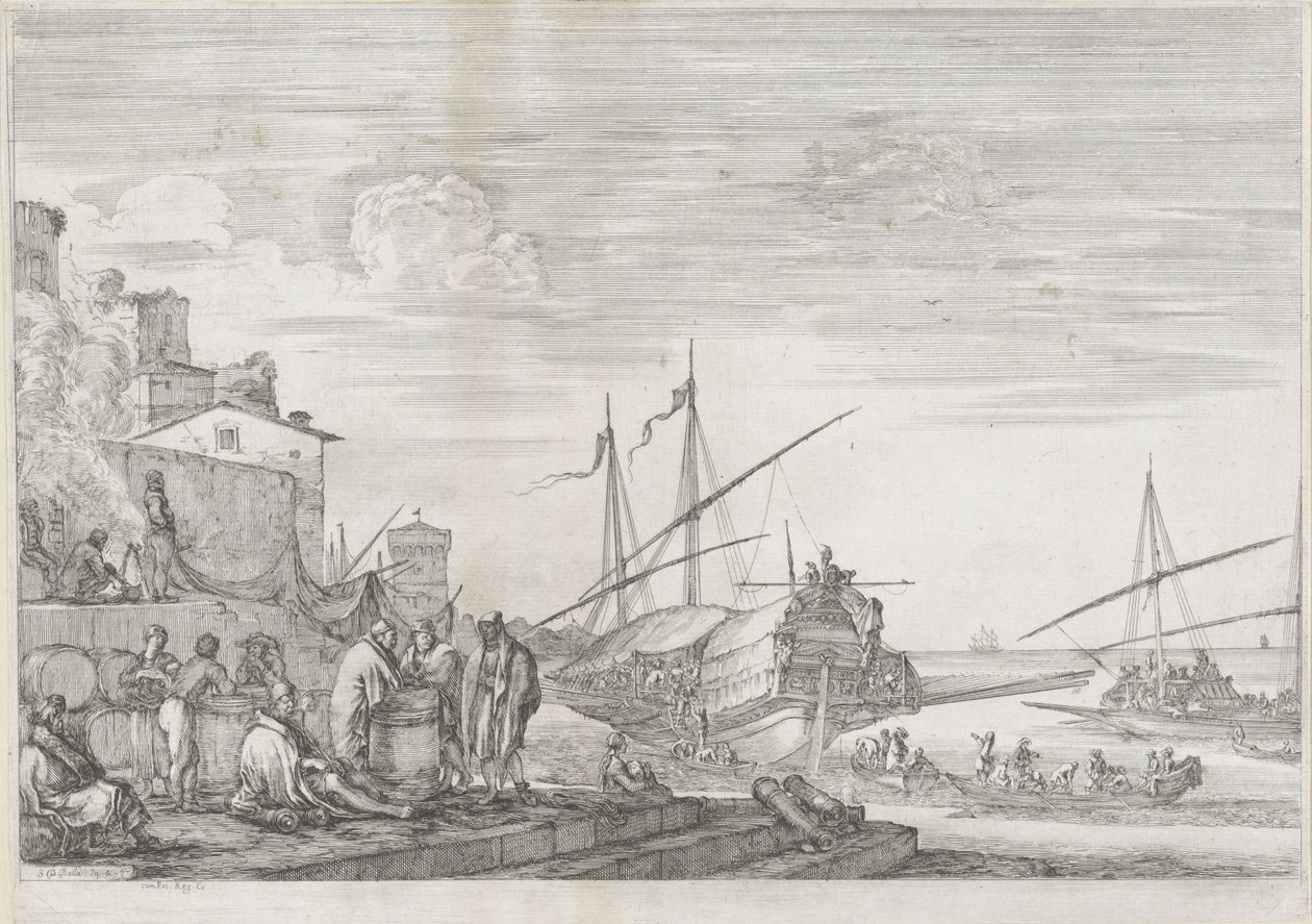 To bysseskip i havnen i Livorno Port of Livorno (serietittel) Vues de port de Livourne (serietittel) av Stefano della Bella