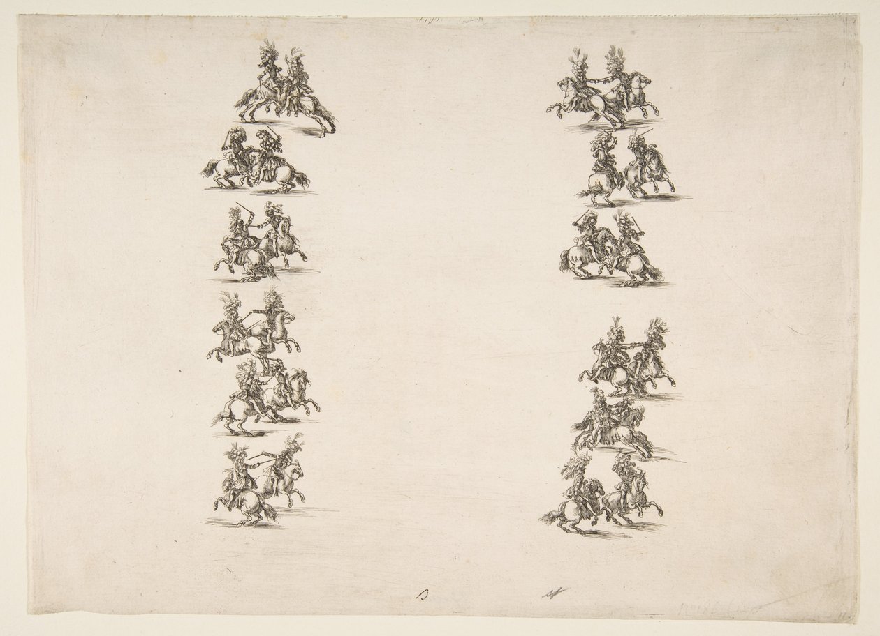 Tjuefire kavalerere kjemper i to kolonner, 1652. av Stefano della Bella