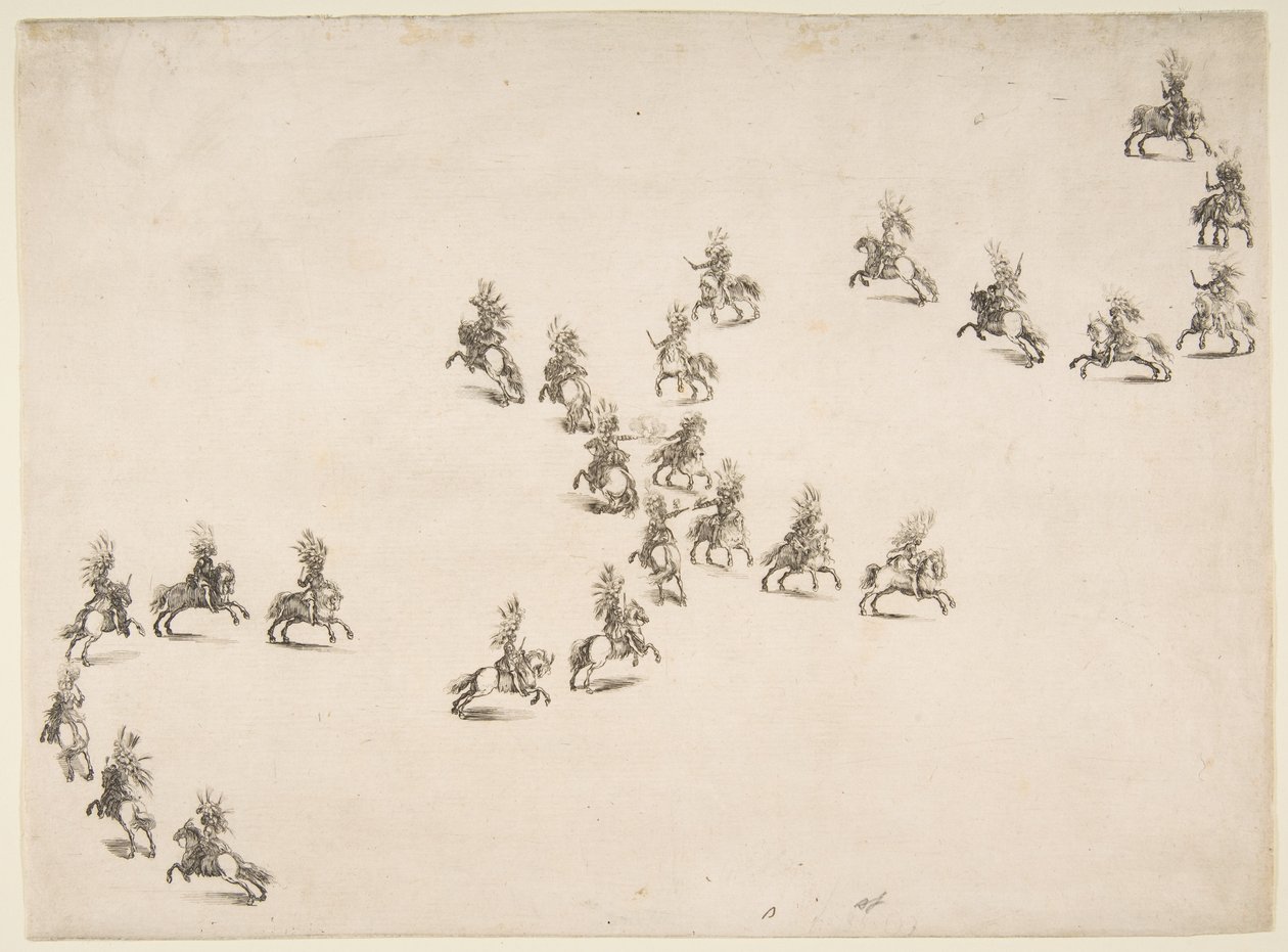Tjuefire kavalerer danner en dobbel S, 1652. av Stefano della Bella