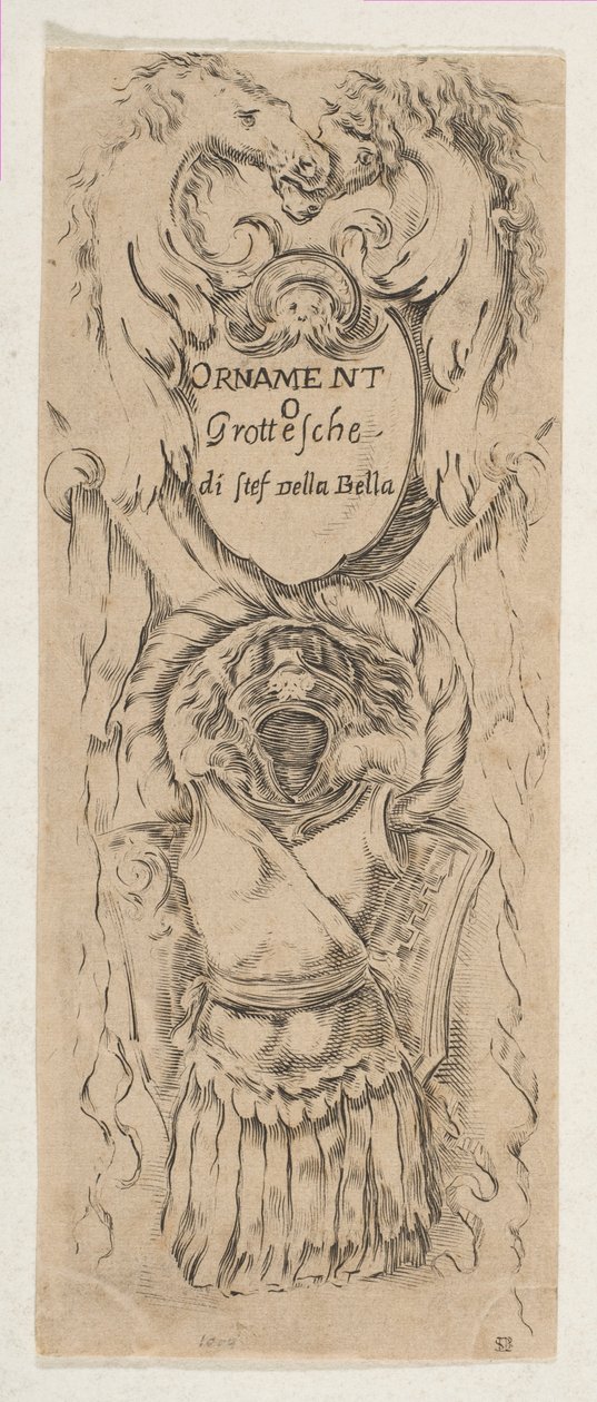 To hestehoder som rammer inn et skjold, ca. 1653. av Stefano della Bella