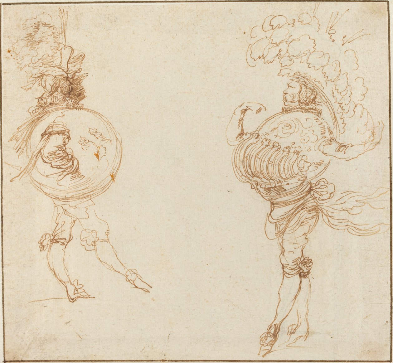 To menn i maskeradekostymer: Jorden og en paradehjelm, ca. 1645. av Stefano della Bella
