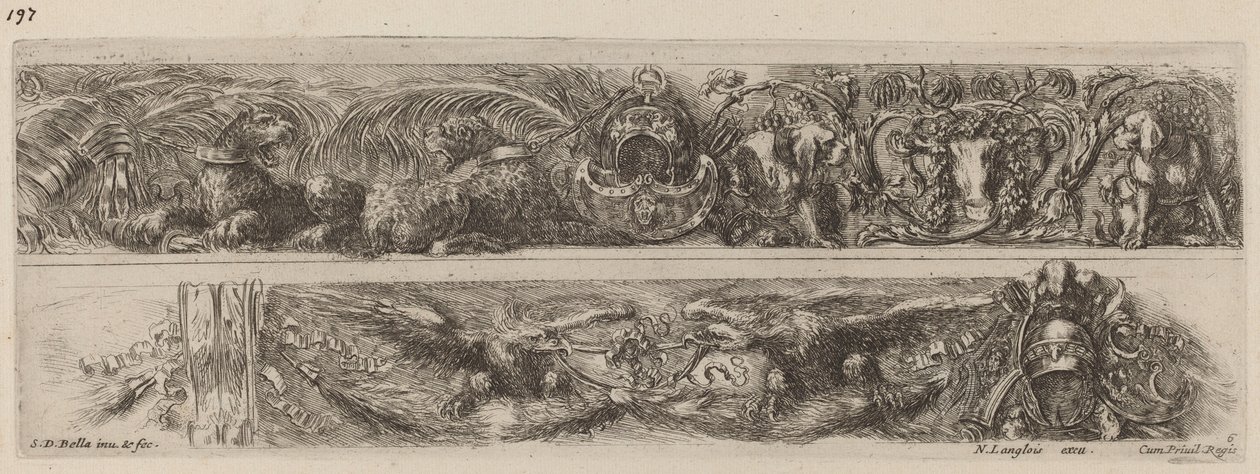 To dekorative band med lenkede leoparder og ørner, sannsynligvis 1648. av Stefano della Bella