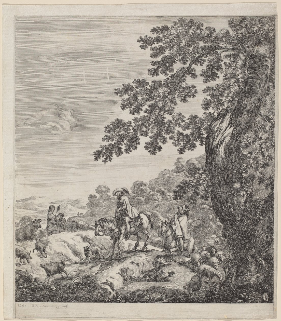 To ryttere som passerer i nærheten av en flokk med dyr, 1656. av Stefano della Bella