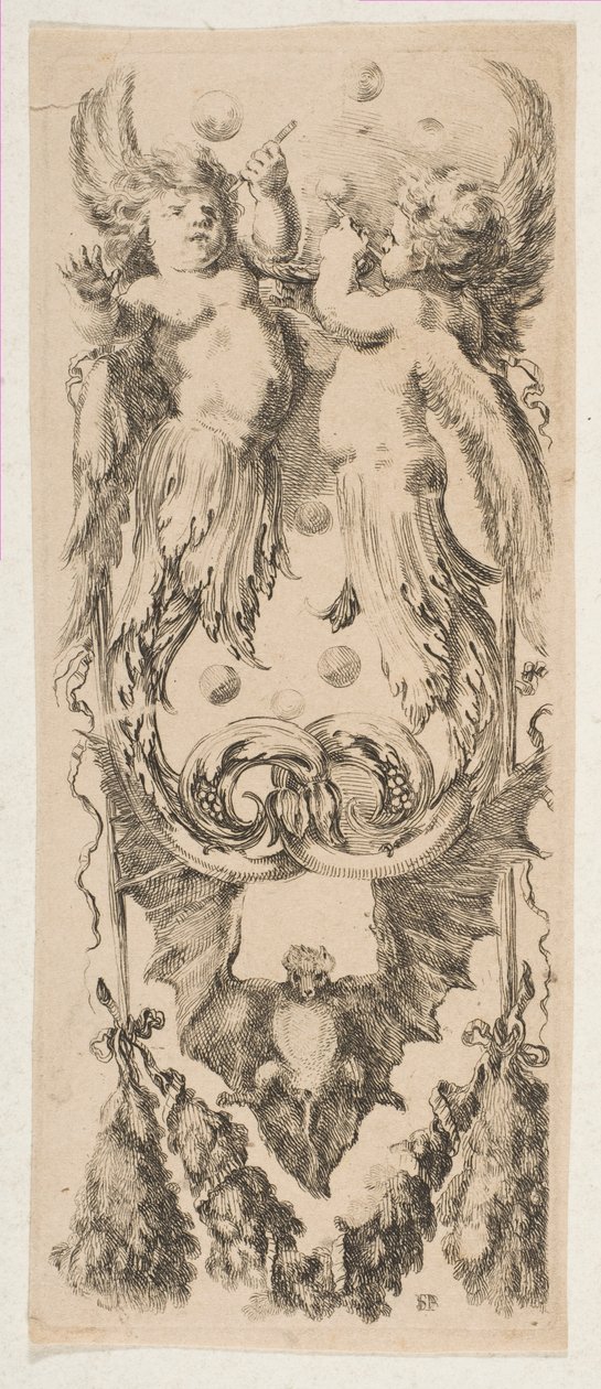 Two Winged Children with Bodies Turning into Ornament Blowing Bubbles, ca. 1653.    1153916   no       norwegian Successfully Translated  Original: Yachts Racing In Bad Weather - Burnham-On-Crouch, 1919. Translat: Yachts Racing In Bad Weather - Burnham-On- av Stefano della Bella
