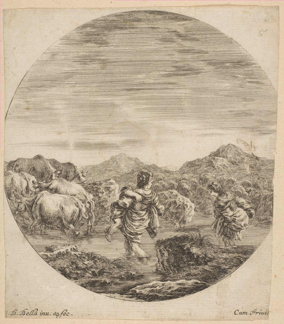 To kvinner som krysser en bekk, ca. 1646. av Stefano della Bella