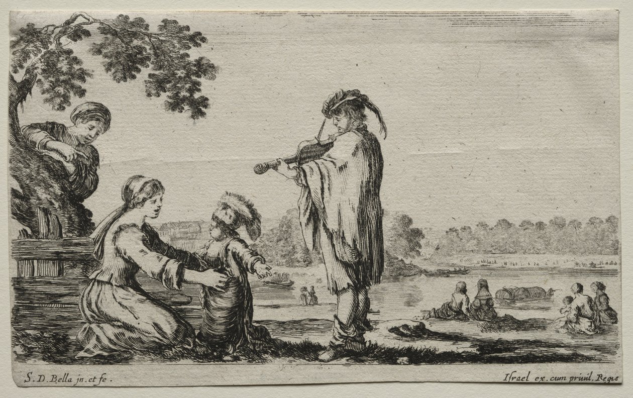 Ulike figurer og landskap: En fiolinspiller, 1649. av Stefano della Bella