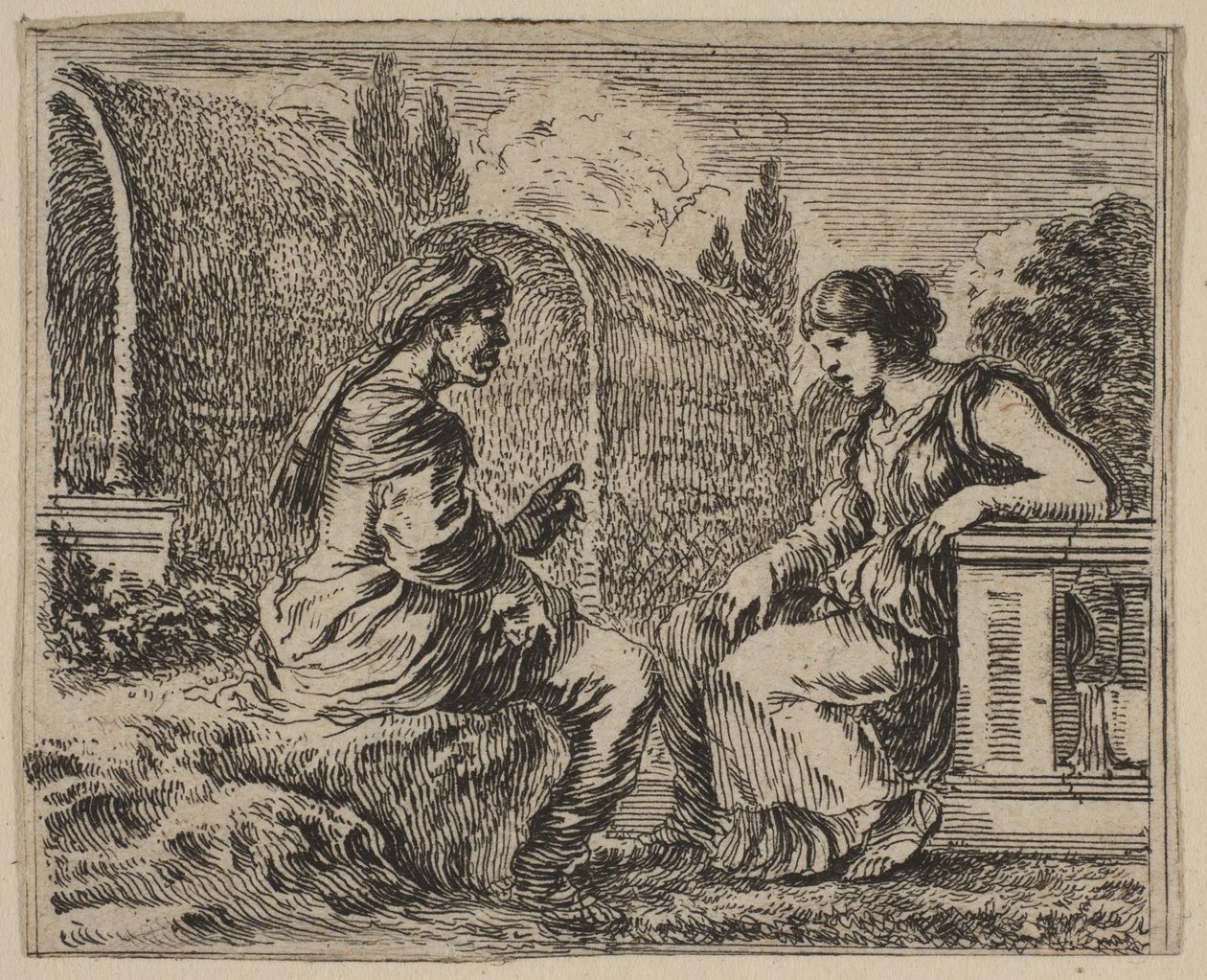 Vertumnus og Pomona, fra Game of Mythology Jeu de la Mythologie, 1644. av Stefano della Bella