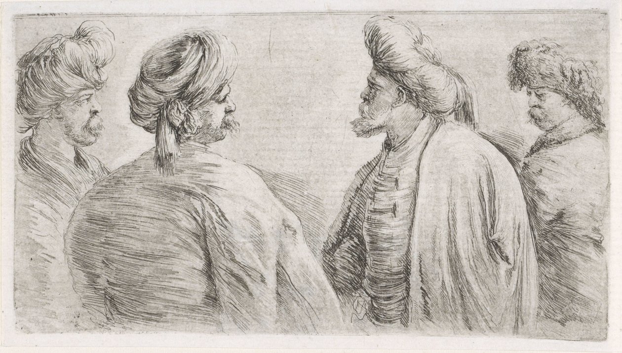 Fire tyrkiske menn med bart og turbaner av Stefano della Bella