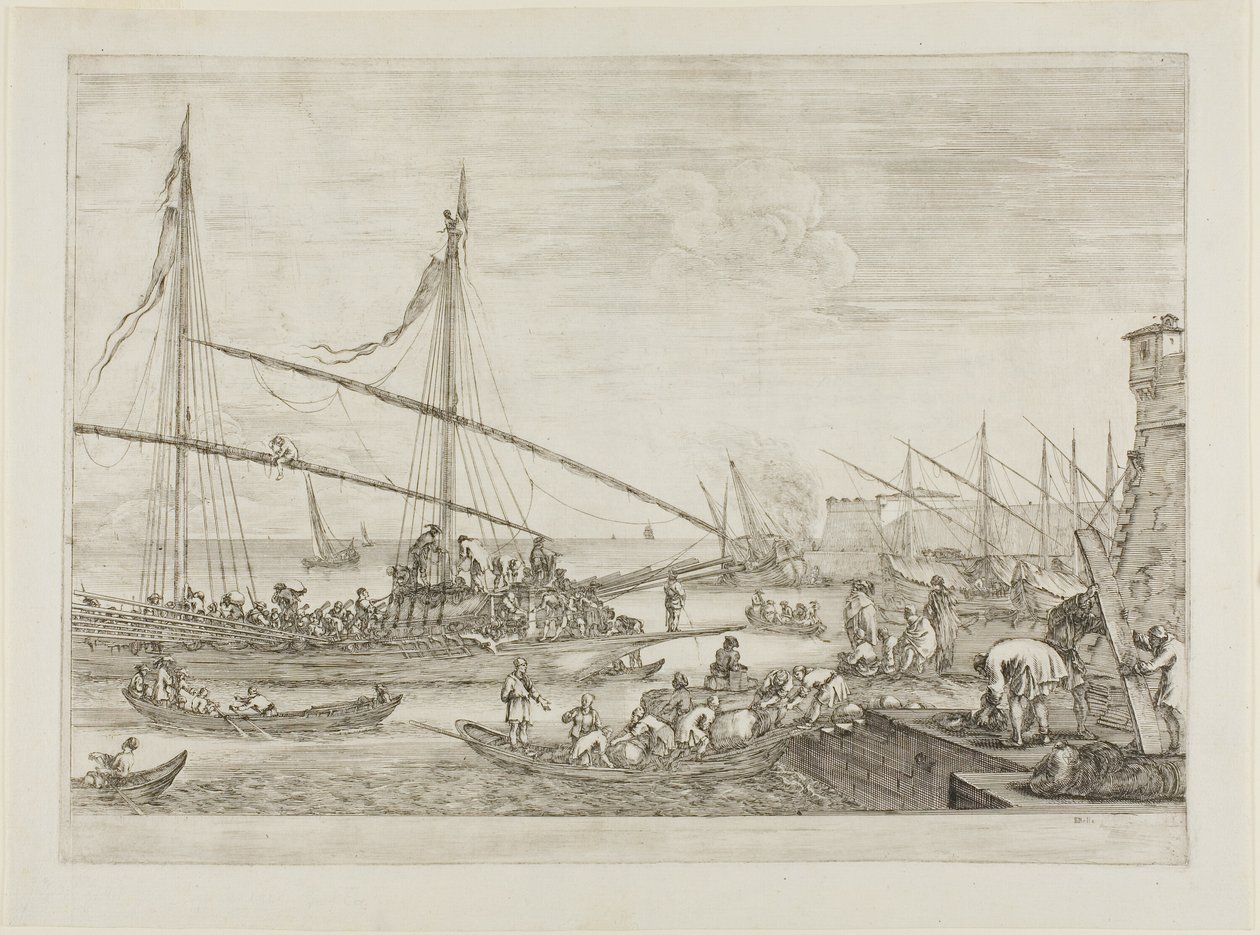 Utsikt over festningsverk, fra utsikt over havnen i Livorno av Stefano della Bella