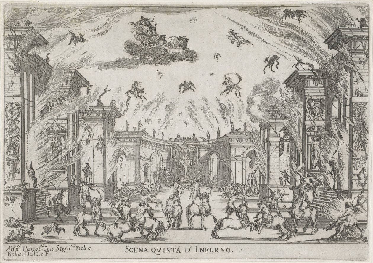 Vijfde scene: de hel Femte scene av helvete (tittel på objekt) Liberetto ter ere van de bruiloft van Ferdinando II de