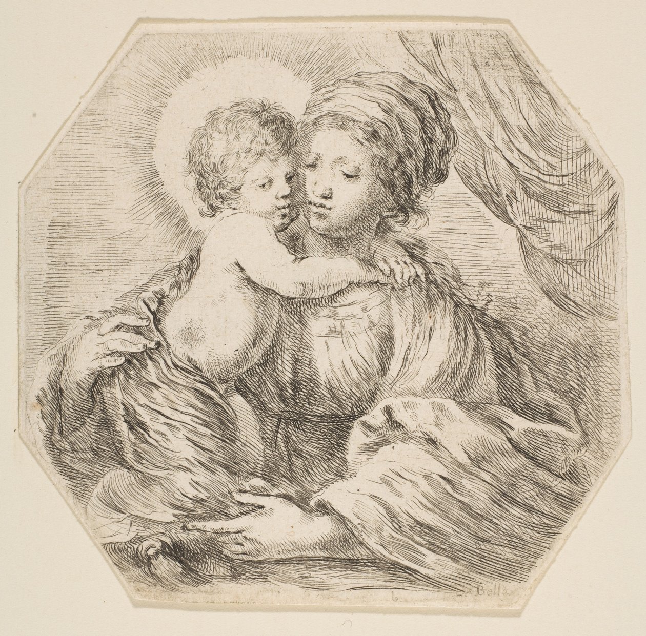 Virgin and Christ Child, en åttekantet komposisjon, ca. 1649. av Stefano della Bella
