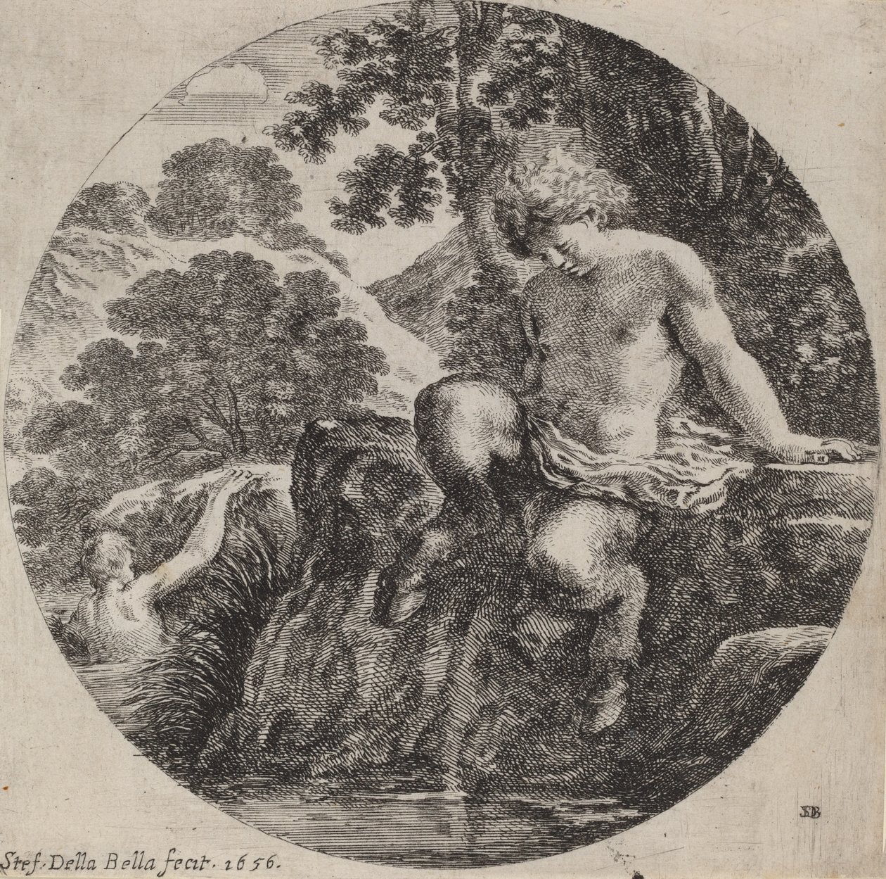 Young Satyr at the Bank of a Stream, 1656. av Stefano della Bella