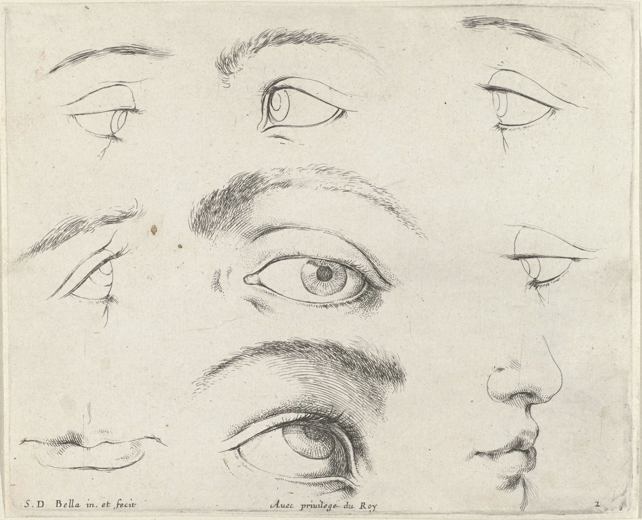 Syv øyne, to munner og en nese Prinsippene for tegning (serietittel) I principii del disegno (serietittel) av Stefano della Bella