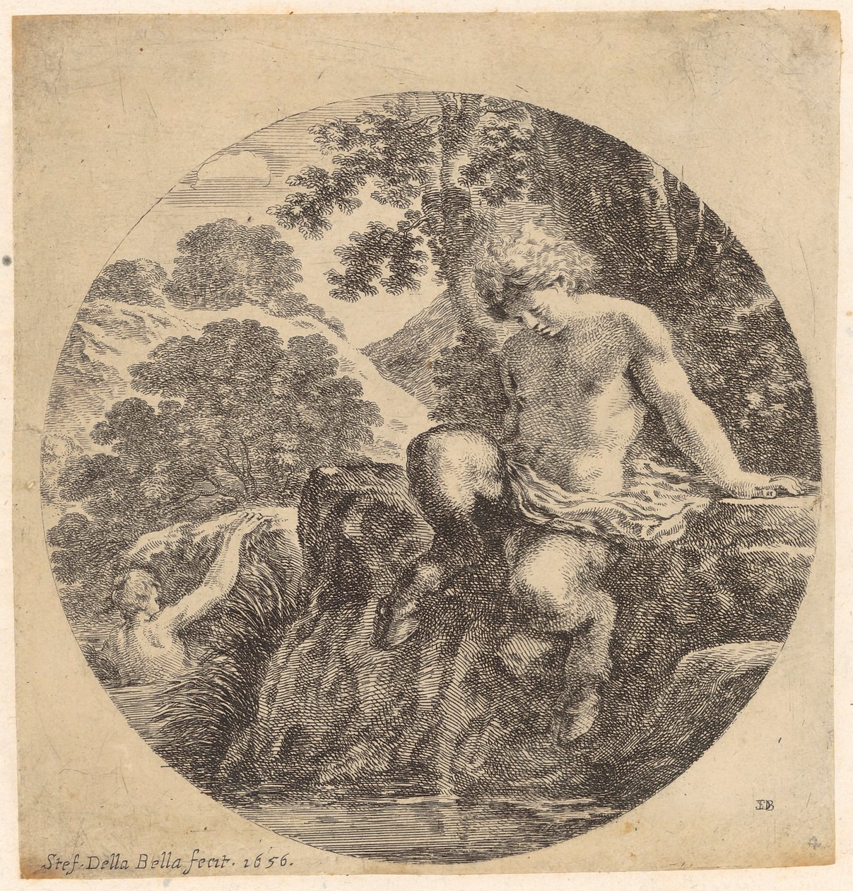 To satyrer ved elvebredden av Stefano della Bella
