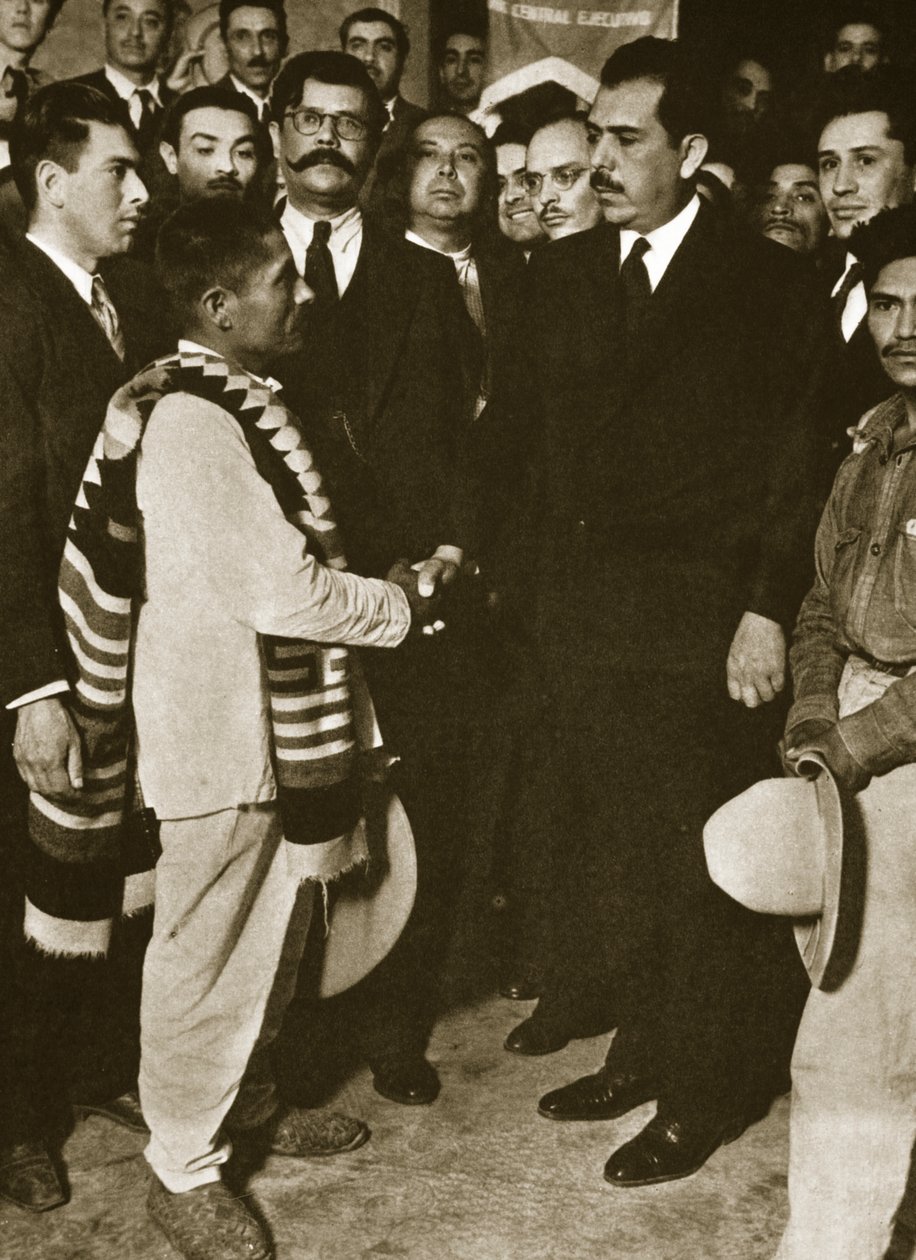 Lazaro Cardenas mottar en indisk delegasjon, 1930-tallet (bw-bilde) av Steinheimer