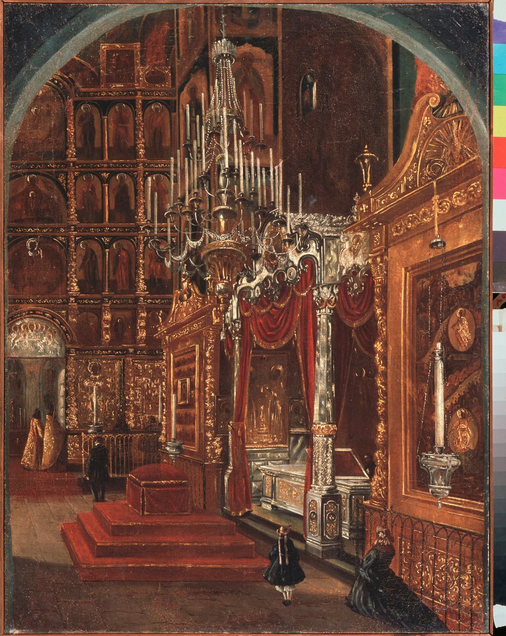 Interiør av Assumption Cathedral i Yaroslavl (Russland) - Interiør i Assumption Cathedral i Yaroslavl - Maleri av Stepan Mikhailovich Shukhvostov (1821-1908), olje på lerret av Stepan Mikhailovich Shukhvostov