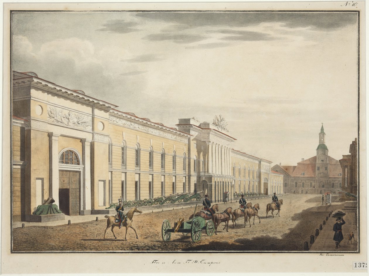 Utsikt over det nye arsenalet på Liteyny Avenue (perspektiv Liteiny) - Stepan Philippovich Galaktionov (1779-1854). Litografi, akvarell av Stepan Philippovich Galaktionov