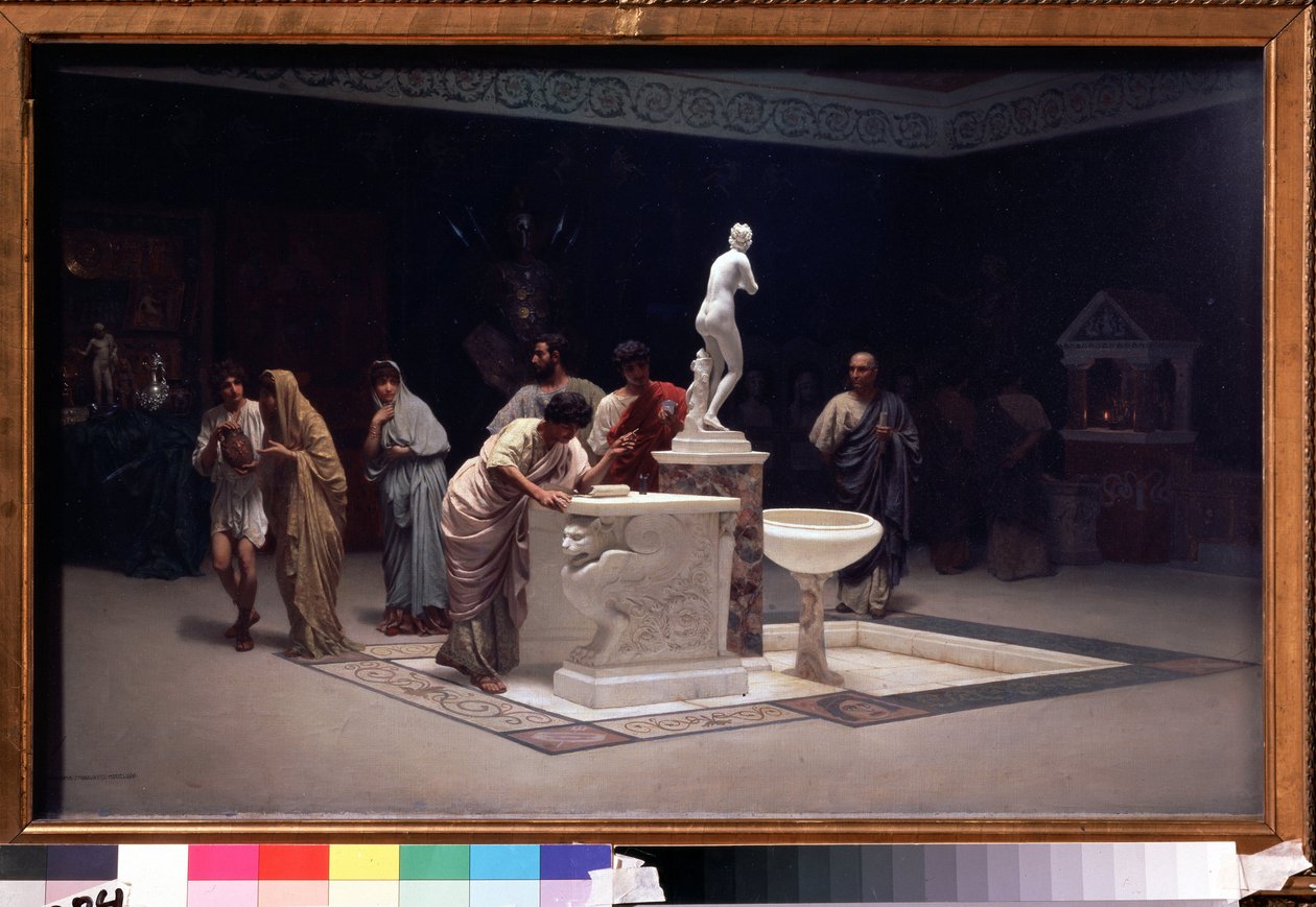 Dans le foyer des Maecena (Caius Cilnius Maecenas (ou Mecene) (vers 70 før JC-8 før JC) (I Maecenas' foajé). Maleri av Stepan Vladislavovich Bakalovich (1857-1947). Huile sur toile, 45 x 72,7 cm av Stepan Vladislavovich Bakalovich