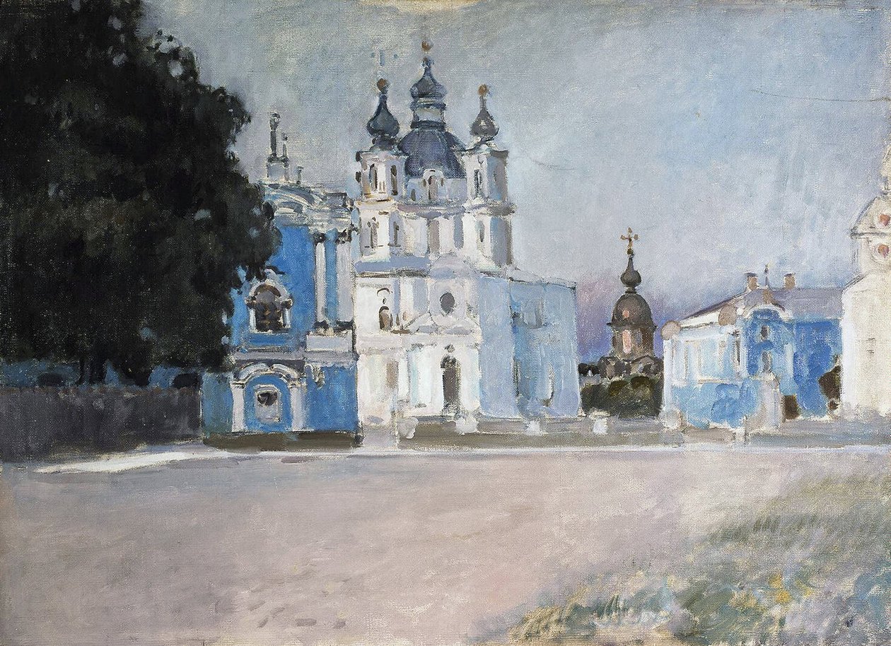 Le couvent Smolny a St. Petersburg (Smolny-klosteret i St. Petersburg) - Maleri av Stepan Petrovich Yaremich (1869-1938/1939) - Olje på lerret, tidlig på 1900-tallet, russisk kunst, tidlig på 1900-tallet - State Hermitage, Saint Petersburg av Stepan Yaremich