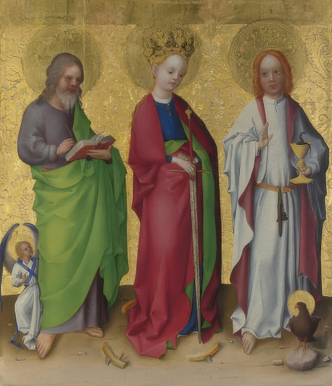 De hellige Matteus, Katarina av Alexandria og evangelisten Johannes. Rundt 1450 av Stephan Lochner
