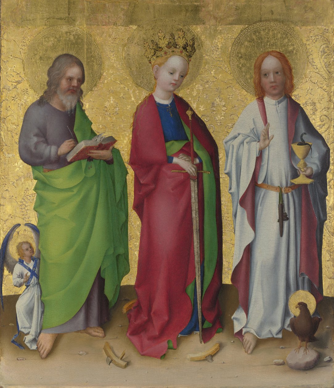 De hellige Matteus, Katarina av Alexandria og evangelisten Johannes, ca. 1450 av Stephan Lochner