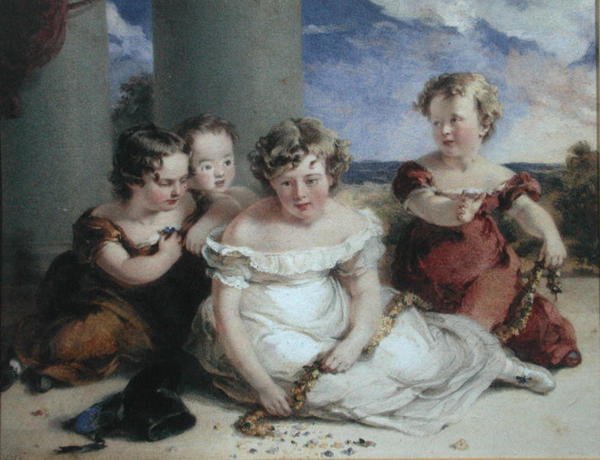 Barn som lager en krans (akvarell på papir) av Stephan Poyntz Denning