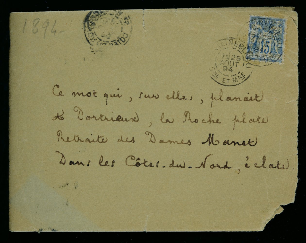 Konvolutt med et brev til Berthe Morisot (1841-95) 1894 av Stephane Mallarme