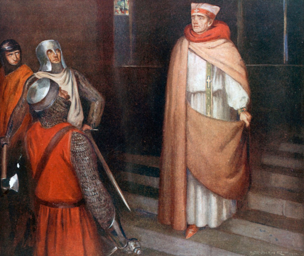 Sankt Thomas#39; martyrium (fargelitografi) av Stephen (after) Reid