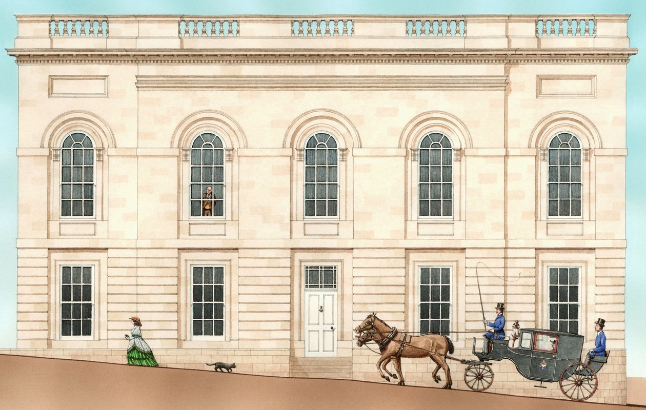 Armagh Robinson-biblioteket, Armagh, Nord-Irland: eksteriør i 1852, 2001 (blekk og akvarell) av Stephen Conlin