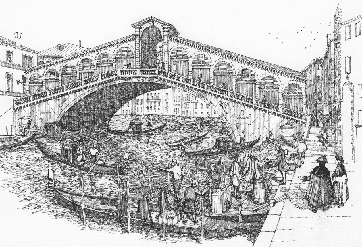 Rialtobroen, Venezia på 1700-tallet av Stephen Conlin