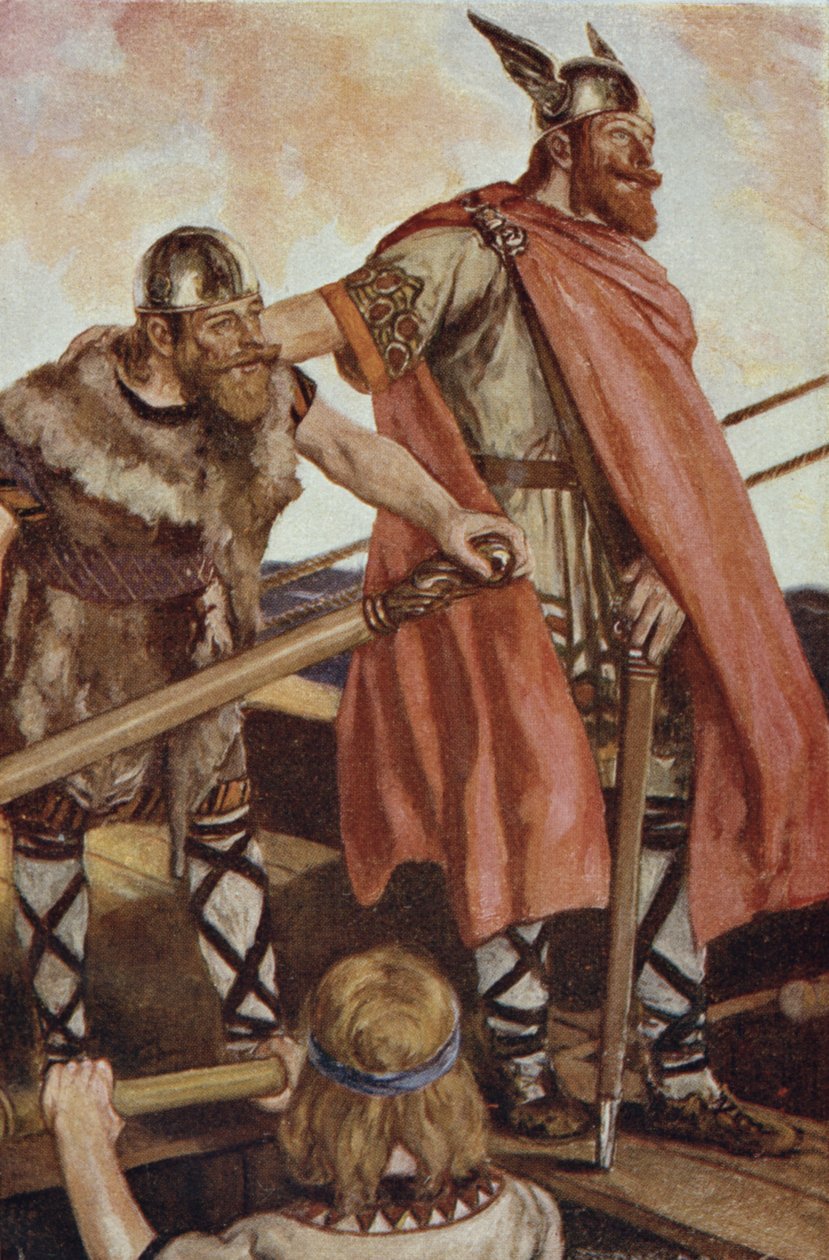Erik the Red (950-1003/04) sets sail for Greenland, illustration from 