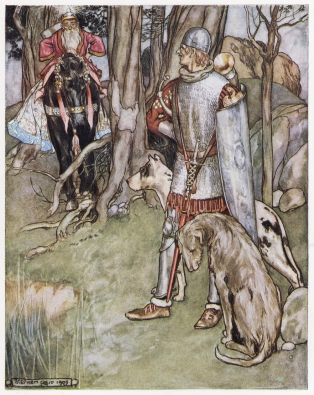 Illustrasjon for Siegfried the Dragon-Slayer (farge litho) av Stephen Reid