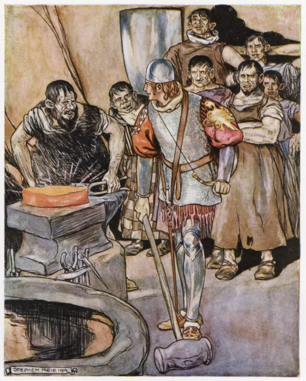 Illustrasjon for Siegfried the Dragon-Slayer (farge litho) av Stephen Reid