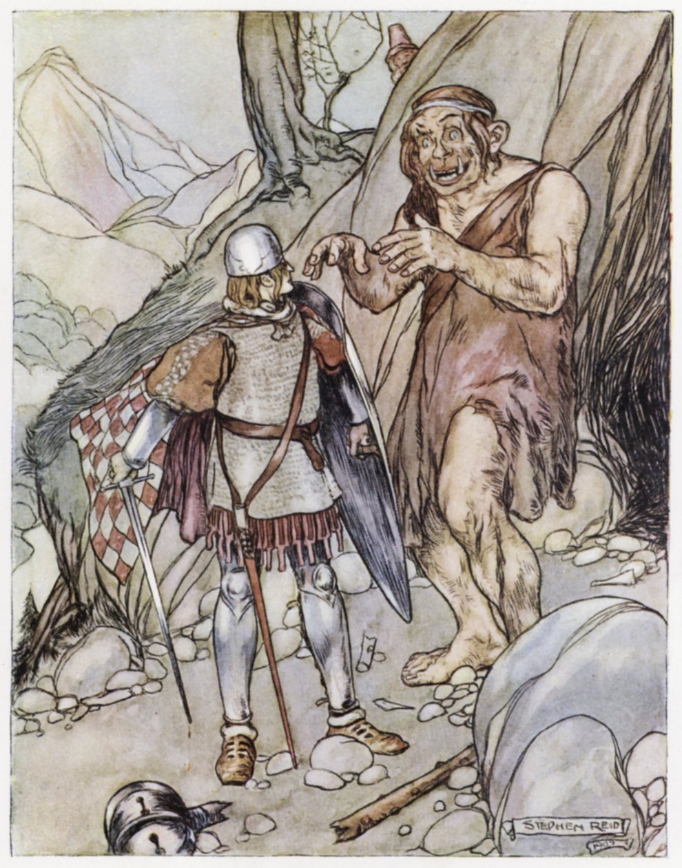 Illustrasjon for Siegfried the Dragon-Slayer (farge litho) av Stephen Reid