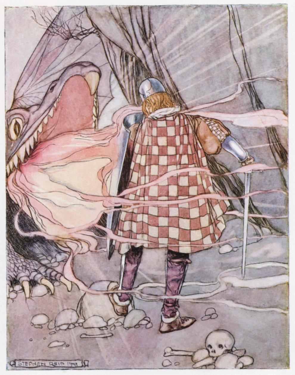 Illustrasjon for Siegfried the Dragon-Slayer (farge litho) av Stephen Reid