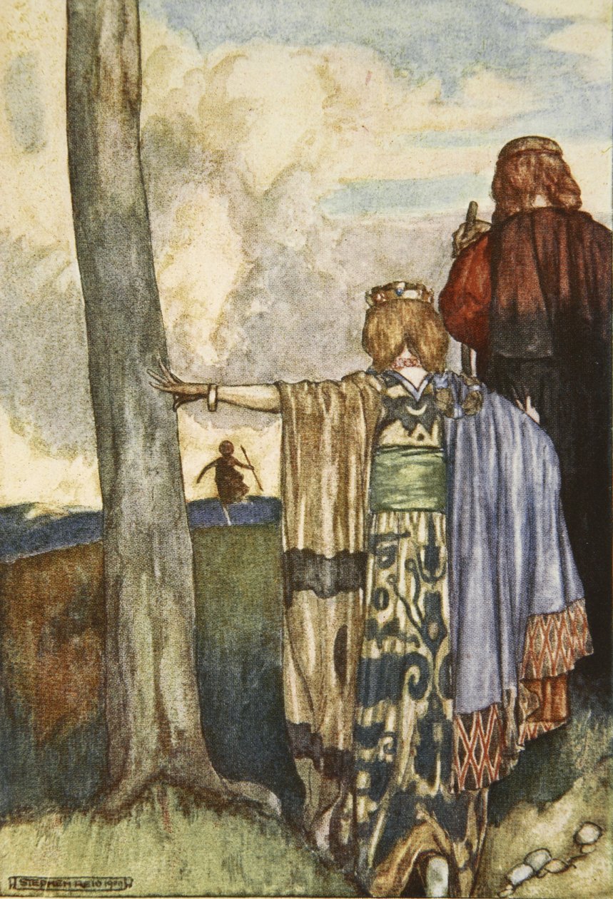 Dronning Maeve møter Cuchulain, illustrasjon fra 'Cuchulain, The Hound of Ulster', av Eleanor Hull (1860-1935) av Stephen Reid