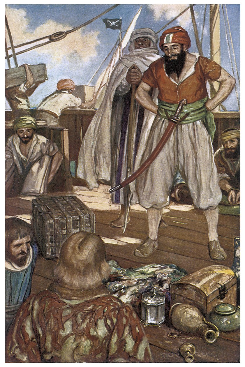 Representasjon av barbareske pirater i Middelhavet i Henry Gilberts "The Boy