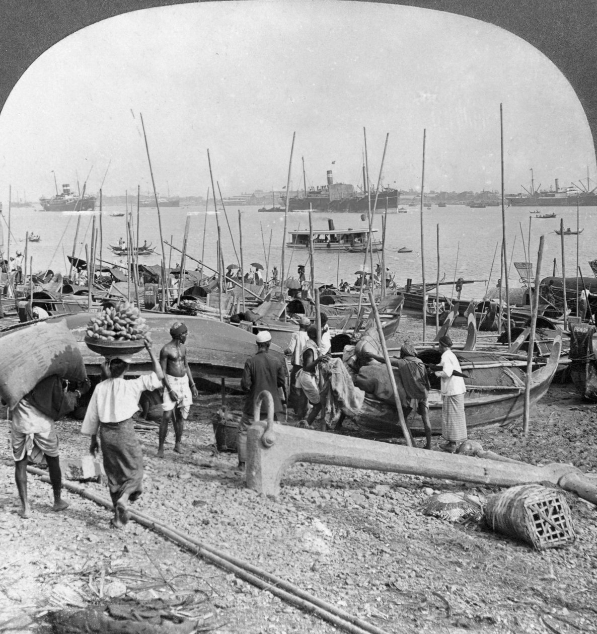 Havn i Rangoon ved Irrawaddy-elven, Burma, 1908 av Stereo Travel Co